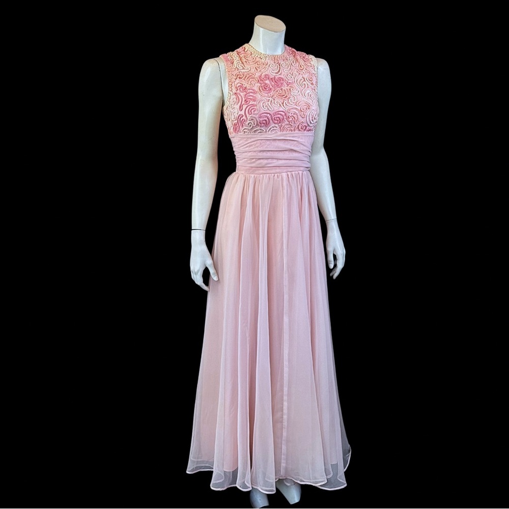 60s JACK BRYAN Pink Sleeveless Romantic Formal Gown / S M